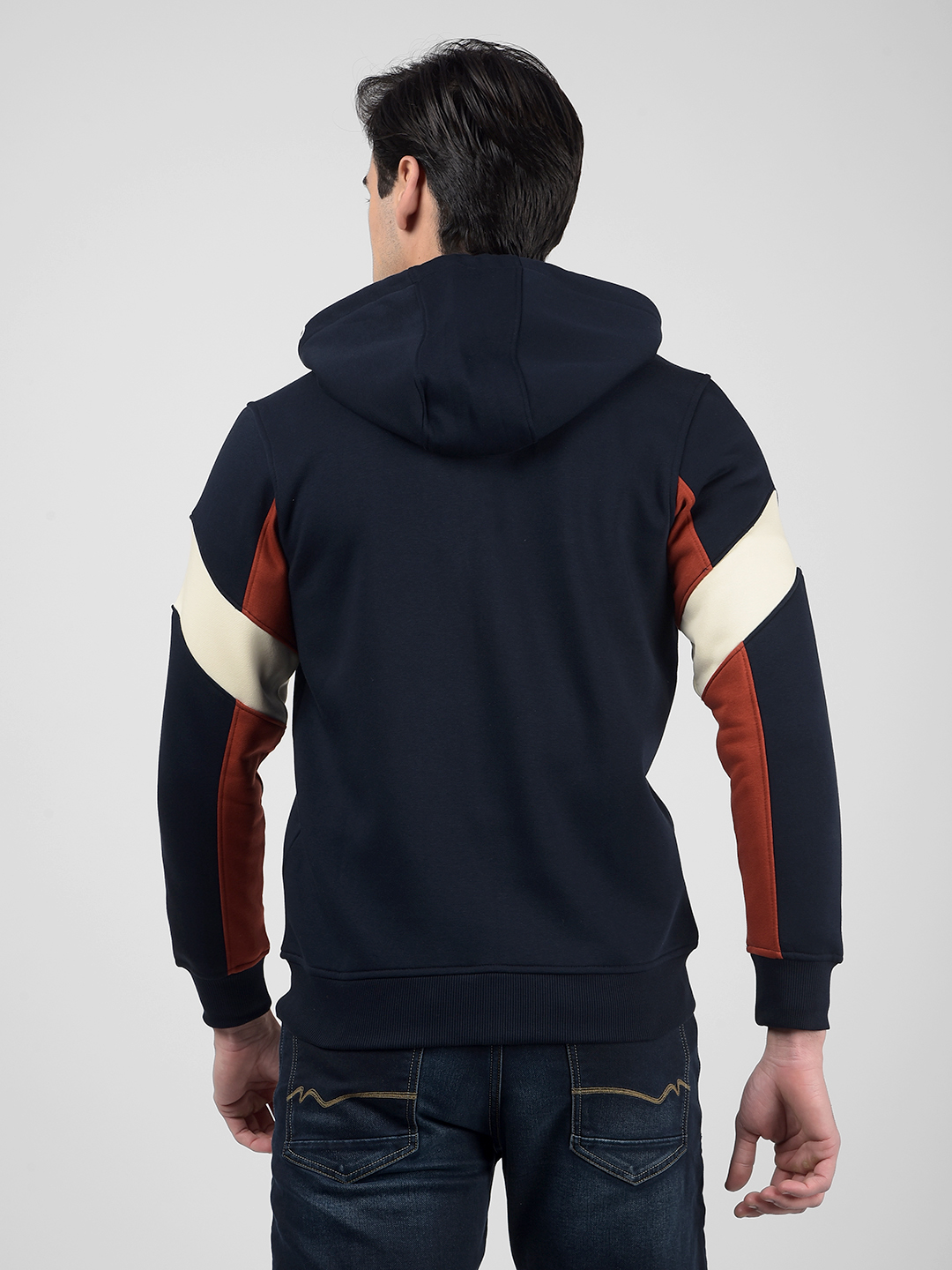 Numero Uno Men Blue Color Block Front Open Zipper Sweatshirt